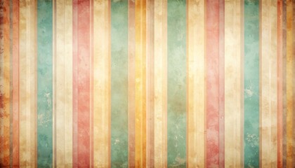 Vintage pastel striped background featuring soft faded vertical lines with aged paper textures, ideal for retro themed designs, creative templates, decorative layouts, and warm nostalgic visual concep