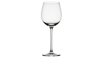 Isolated tall wine glass on plain backdrop. Elegant glassware for wines, spirits, and beverages