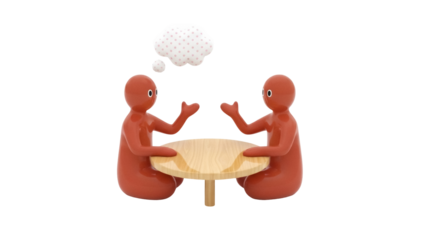 Isolated figures discussing ideas at a table meeting, communication concept, modern and simple