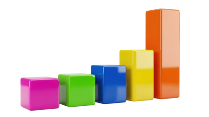 Isolated Colorful Bar Graph Chart Increasing Growth Concept, Shiny 3D Cubes, Progress