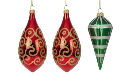 Isolated Shiny Christmas Ornaments hanging teardrop shape design festive holiday decoration