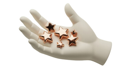 Isolated hand holding golden stars is an ideal visual metaphor for success and achievement