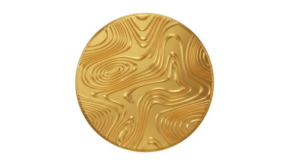 Isolated gold coin with wavy lines design, rendered in 3D, artistic and decorative look