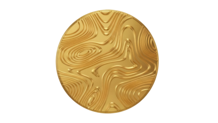 Isolated gold coin with wavy lines design, rendered in 3D, artistic and decorative look