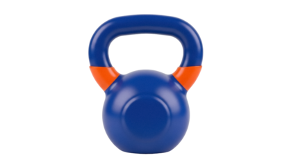 Isolated blue kettlebell with orange handle weightlifting equipment exercise sports strength