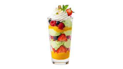 Isolated parfait dessert glass with fruit and cream is a delicious summer treat