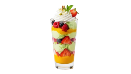 Isolated parfait dessert glass with fruit and cream is a delicious summer treat
