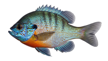 Isolated colorful sunfish displaying vibrant markings, a freshwater beauty of North America