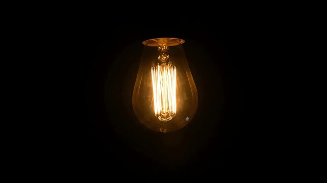 Vintage Edison bulb filament glowing warmly in the darkness slow motion