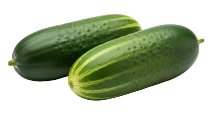 Isolated pair of fresh, whole cucumbers, raw healthy green garden produce ready for cooking