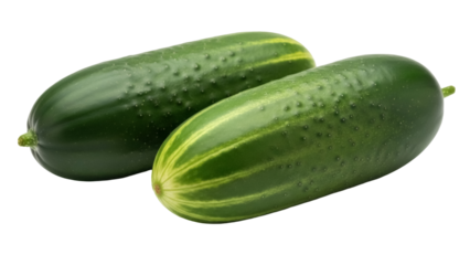 Isolated pair of fresh, whole cucumbers, raw healthy green garden produce ready for cooking