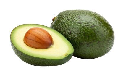 Isolated avocado with pit, on the table, ripe and ready to eat, high-resolution stock shot
