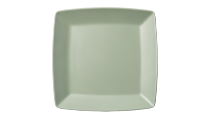 Isolated light green ceramic square dinner plate for serving food indoors at a kitchen table