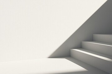 Obraz premium Minimal White Plaster Wall with Stairs and Diagonal Light Creating Clean Modern Background