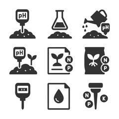 Essential gardening soil and fertilizer icons collection.