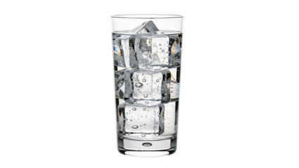 Isolated highball glass full of clear water with ice cubes refreshing summer thirst quench