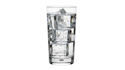 Isolated highball glass full of clear water with ice cubes refreshing summer thirst quench