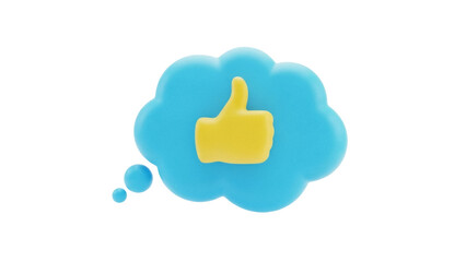 Isolated illustration of a yellow like sign in a blue thought bubble, positive feedback