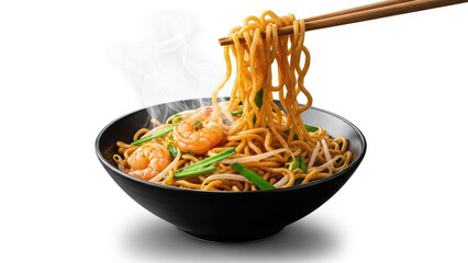 Delicious Shrimp Noodles in a Black Bowl with Chopsticks 1.
