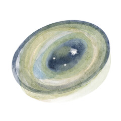 Abstract watercolor oval shape with layered blue and green tones isolated on white. Organic cosmic background element for branding, posters, social media, wellness, modern minimal design projects