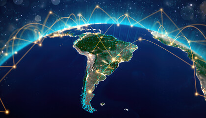 Exploration of digital connections and cloud patterns over South America at night