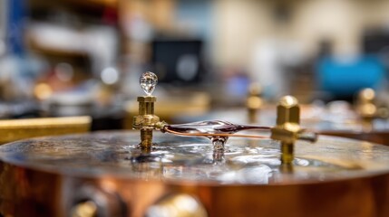 Obraz premium Focused view on precise copper wire gauge 20 being pulled and cooled in a stateoftheart manufacturing plant.
