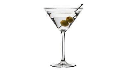 Isolated martini cocktail with green olives, elegant glassware, classic party drink