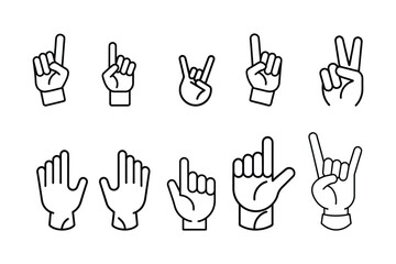 Obraz premium Hand Gesture Icons Set Different Hand Shapes and Sign Symbols on White background