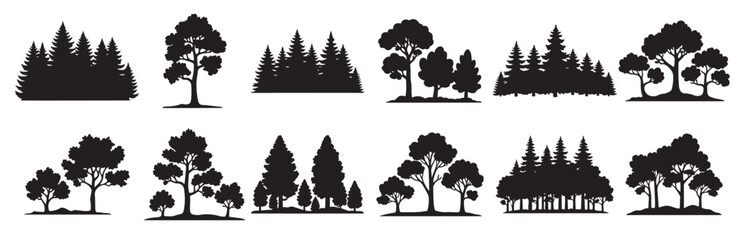 Fototapeta premium minimal trees set silhouette style black tree icons