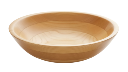 Isolated bowl crafted from light hardwood, showing a decorative grain pattern in the wood
