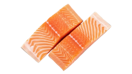 Isolated fillets of salmon ready to be prepared for cooking and culinary use
