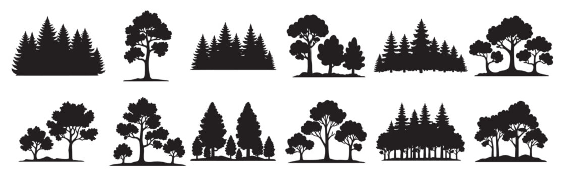 minimal trees set silhouette style black tree icons