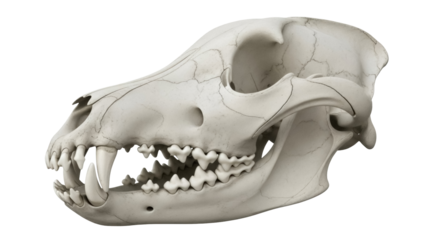 Isolated canine skull anatomical exhibit, anatomy of a dog skull, zoology research study