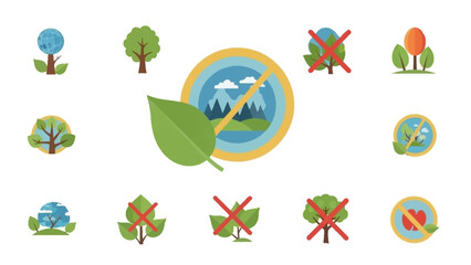 Set of Eco Sustainability Icons Trees, Nature, and Environmental Protection