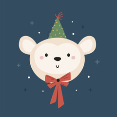 Cute Monkey Christmas Illustration. Vector Holiday Kids Design
