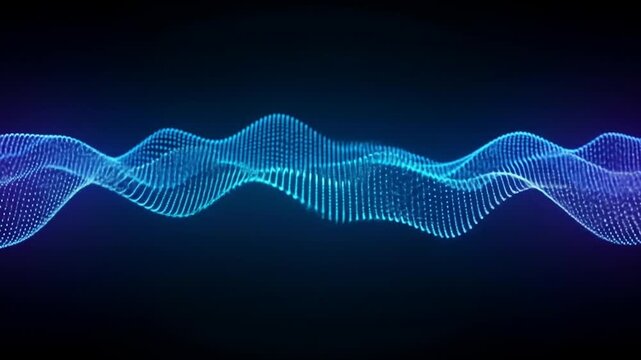 Digital Sound Waveform Abstract Blue Purple Particle Data Visualization Background.