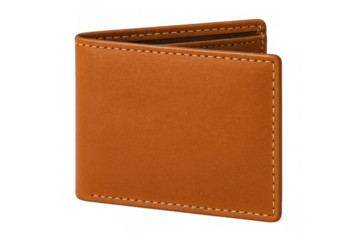 Brown leather bifold wallet for men, carrying money and credit cards, finance and luxury accessory on transparent background