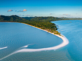 Aerial panorama drone shot of Lam Haed beach peninsula, Koh Yao Yai island, Phang nga, Thailand
