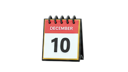 December 10th Calendar: Date Reminder on White Background