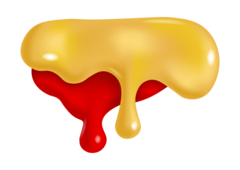 Vibrant red and yellow liquid shapes melting together