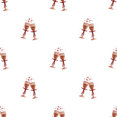 Digital Watercolor Champagne Glasses Seamless Valentine Pattern