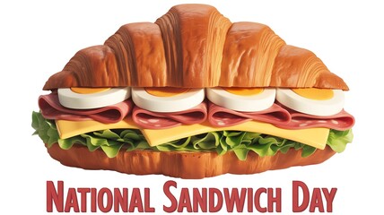 Flavorful croissant sandwich for national sandwich day with ham, cheese, egg and lettuce