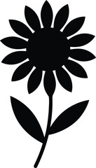 Fototapeta premium A Simple Black Silhouette of a Sunflower with Stem and Leaves