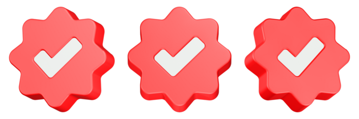 check mark 3d rendering icon red button