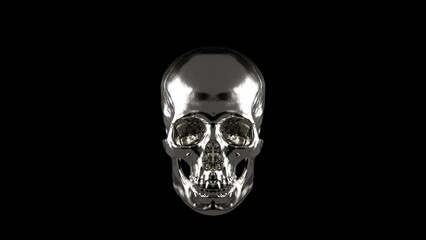 Futuristic Chrome Metal Skull Isolated on Black Background