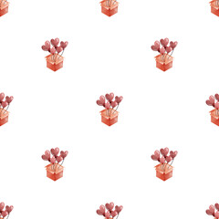 Digital Watercolor Heart Balloon Box Seamless Valentine Pattern