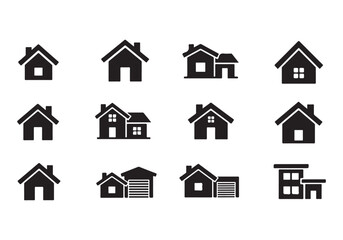 Fototapeta premium House Icon Silhouette Vector Set – Minimal Home Building Symbols Collection Isolated on White Background