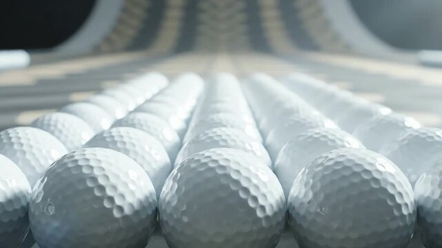 Rows of Golf Balls Lined Up on a Golf Course Preparing for a Game