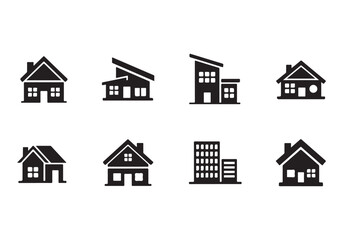 Fototapeta premium House Icon Silhouette Vector Set – Minimal Home Building Symbols Collection Isolated on White Background