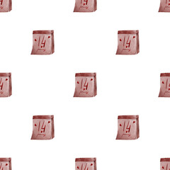 Digital Watercolor Valentine Calendar February 14 Seamless Pattern